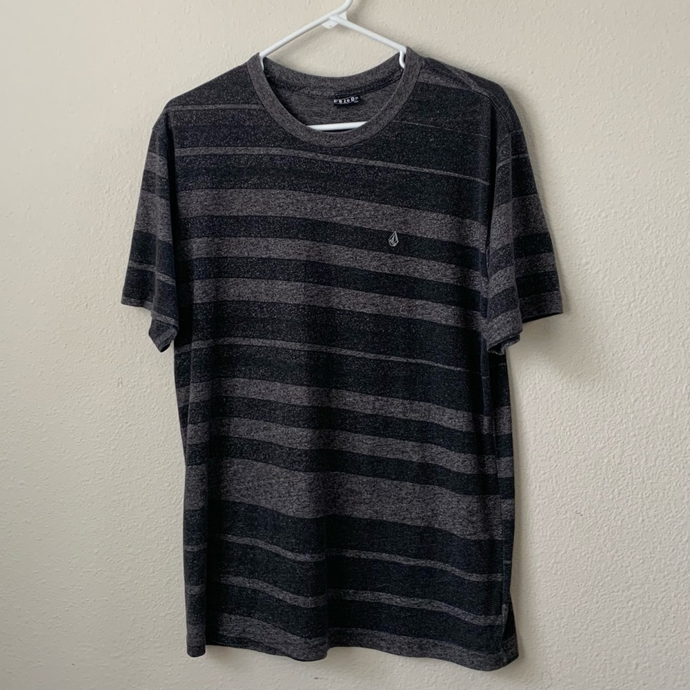 Black and Grey Striped Volcom Tee